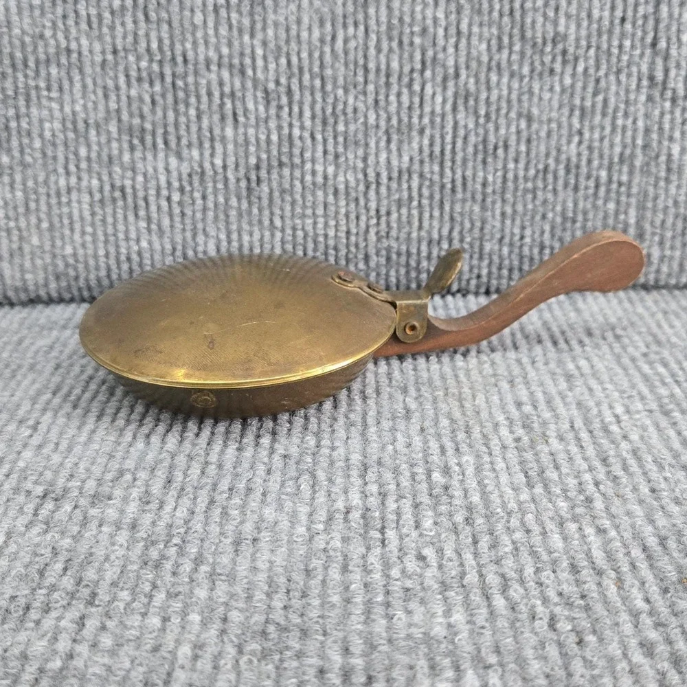 Antique Brass Mini Bed Warmer Warming Pan w/ Wood Handle 6 3/4